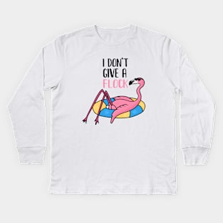 Funny Flamingo, I Don't Give a Flock, Tropical Kids Long Sleeve T-Shirt